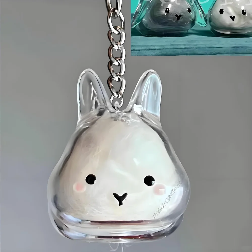 Прозрачная капсульная подвеска, прозрачный брелок из кроличьей шерсти, коробка для хранения кошачьей шерсти, игривый кулон из кроличьей шерсти для ремешка для телефона