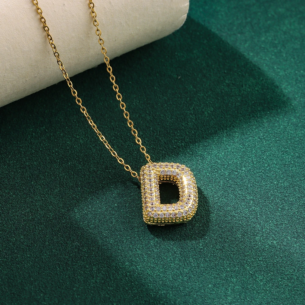 New Trendy Zircon Crystal 26 English Letters Necklaces For Women Female Fashion Stainless Steel Choker Chain Jewelry Wholesale