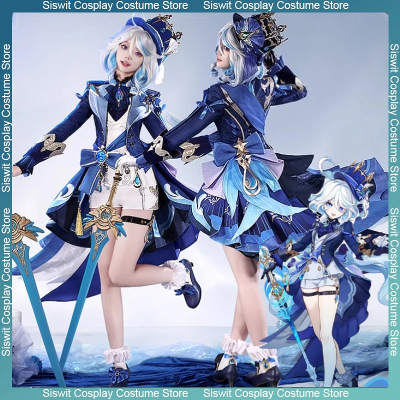 

Game Genshin Impact Focalors Furina Cosplay Costume God of Fontaine Wig Metallic Mold-Crafted Professional Character Roleplay