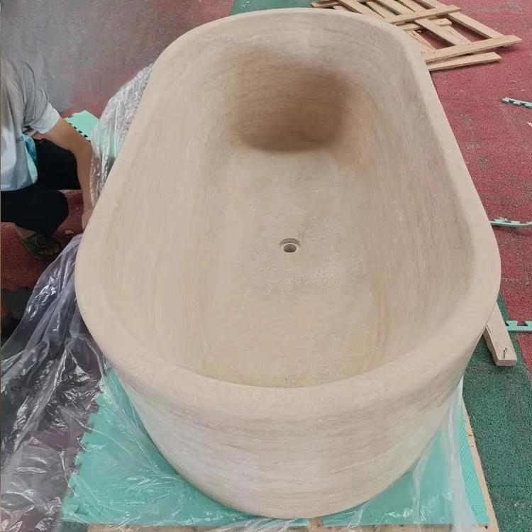 RISINGFORTUNE Modern Design Freestanding Marble Bathtub Honed  Finished Travertine Bathtub 170cm