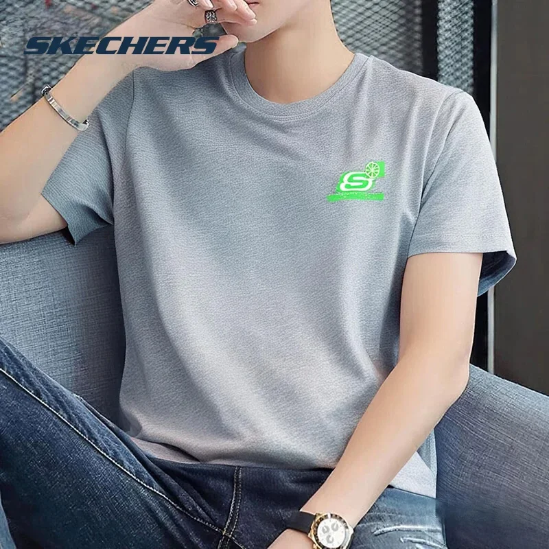 Skechers Men's Short-Sleeved T-Shirt - Summer Round-neck Breathable Casual Half-Sleeve Sportswear FHL223U163-004F