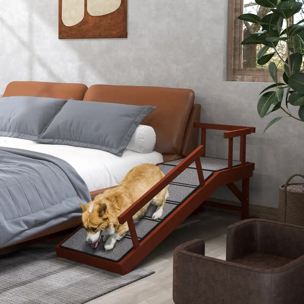 

PawHut Dog Ramp, Dog Stairs for Small, Medium & Large Dogs, Pet Ramp for Bed or Couch with Removable Guardrails, Non-Slip Surfac