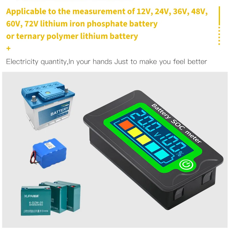 Waterproof Battery Capacity Indicator DC Voltmeter 8-100V Lead Acid Lithium Iron Battery Tester SOC Meter 12V 24V 48V 72V