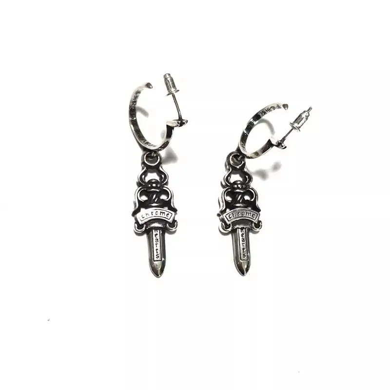 European and American nightclubs hip-hop sword earrings large ring pendant earrings trendy personality pure silver retro earring