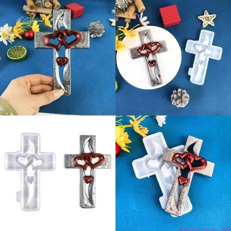E1PE Practical Love Heart Crosses Silicone Mold for Making Customized Resin Crafts Jewelry and Wall Decoration Molds