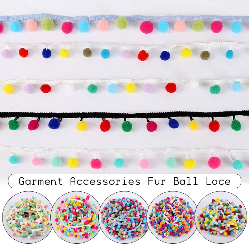 10M Tassel Ball Rainbow Pom Pom Ball Braid Fringe Ribbon Cord Curtain Craft Lace Trim Fringe Upholstery DIY Sewing Accessory