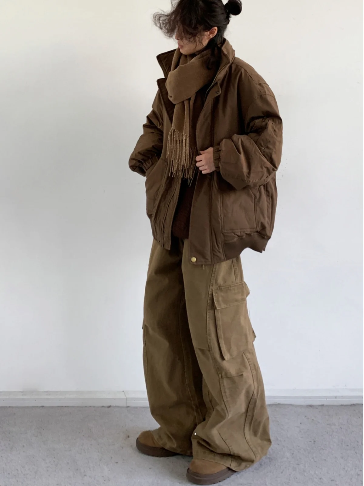 Jiwuus October 2 New Autumn Japan fashion Large Pocket Overalls Men's and Women's Loose Wide Leg Casual Long Pants