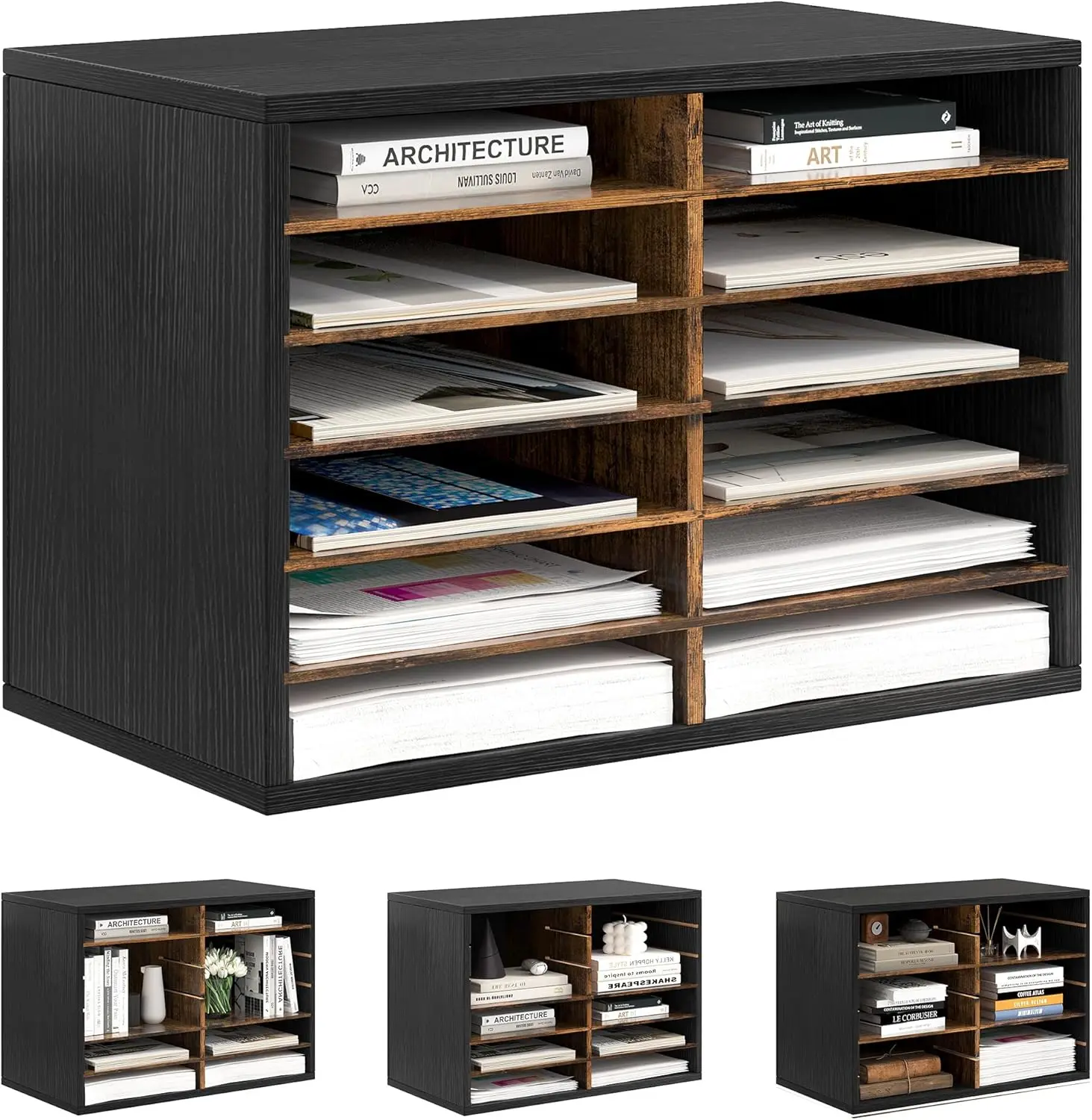 

Mail Organizer Countertop, 12 Slots Wooden Desk File Literature Sorter, Adjustable Paper Storage Shelves Document Holder, Space