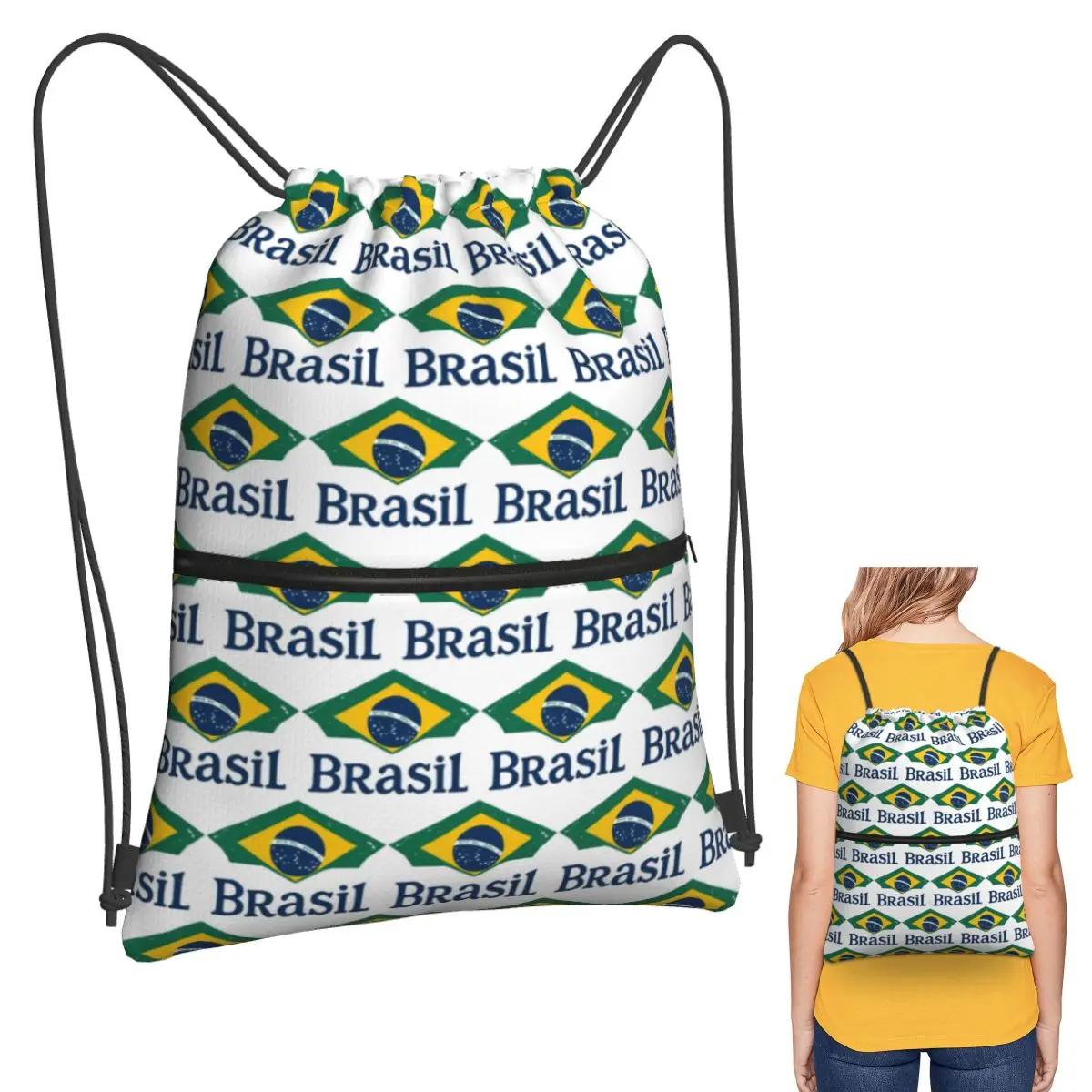 

Brazil Flag Backpacks Casual Drawstring Bundle Pocket Storage Bag Book Bags for Man Woman Students