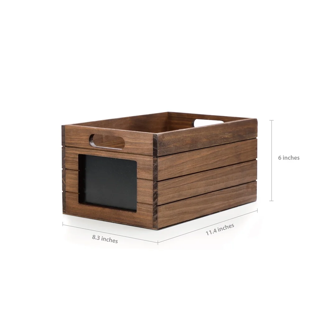 صندوق تخزين خشبي مع ملصق سبورة منظم تخزين ديكور، صندوق متعدد الوظائف مع مقابض مقطوعة للمنزل المثالي #3