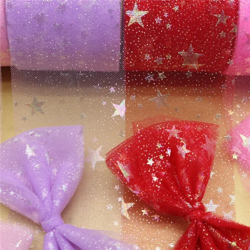 6cm / 12cmX5Yards Glitter Star&Dot Tulle Colorful Mesh Ribbon DIY Headband Pom Baking Gift Wrapping Material Party Decoration