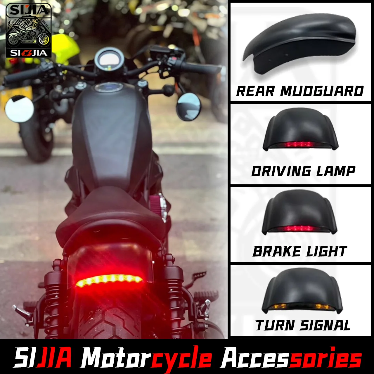 Topteng LED light Rear Fender Mudguard Fairing For Honda REBEL CMX 300 500 2017-2023 Motorcycle Accessories