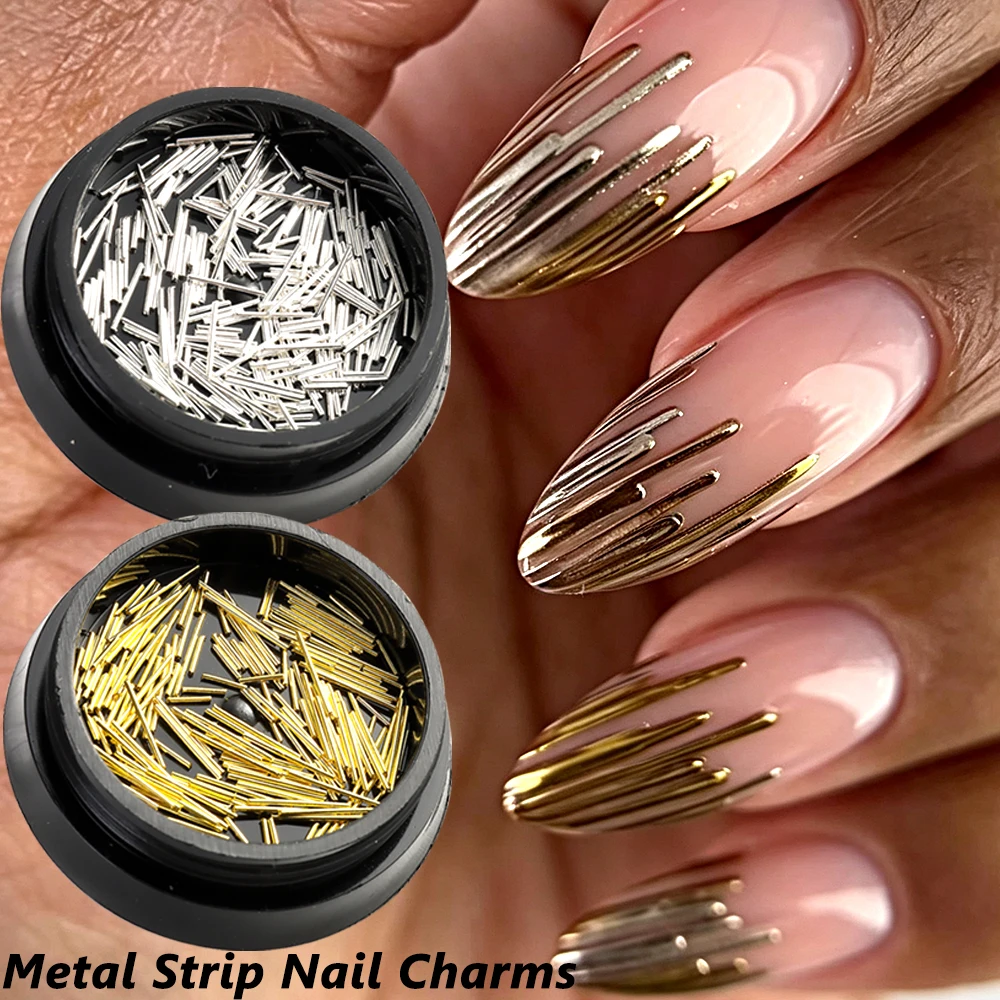 Gold & Silver Metallic Strip Nail Charms Mixed Sizes 3D Strip Designs; Y2K/Gothic Style Nail Salon Accessories DIY