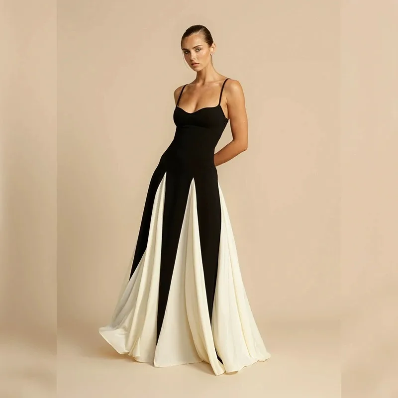 เดรสยาวทรงเข้ารูป สีตัดต่อ สายเดี่ยว โชว์หลัง เซ็กซี่ สวยสง่าสำหรับผู้หญิง ฤดูร้อน ปี 2025