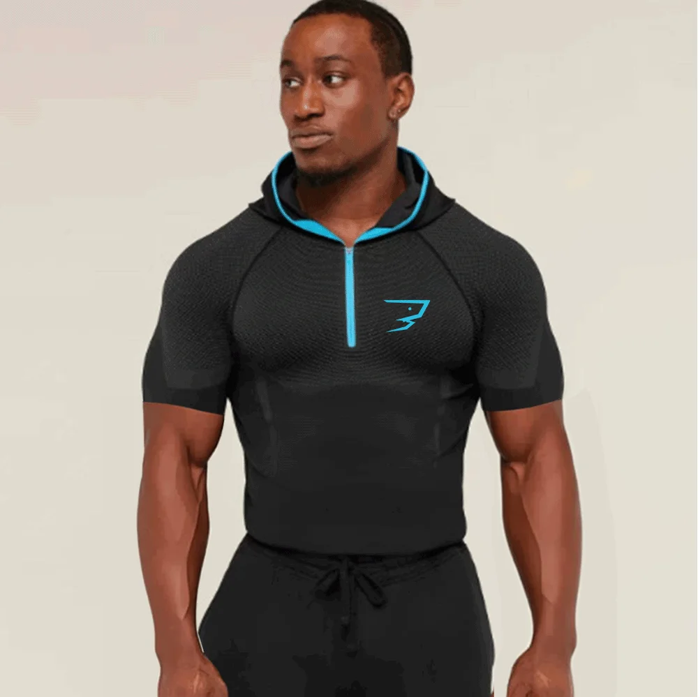 Men's Quick Dry Compression Hoodie Long Sleeve Half Zip Gym Shirt Breathable Fitness Workout Running Sports Top view 4
