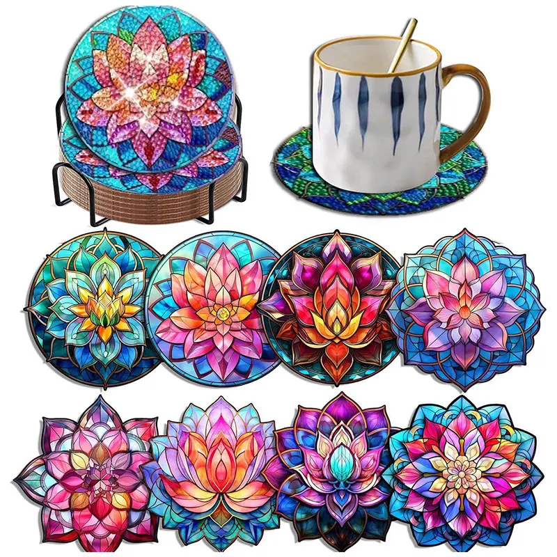 

DIY Abstract Datura Flowers Diamond Art Diamond Painting Coaster Set Handmade For Adult Art Table mat Cup Mat Pad Mosaic Art