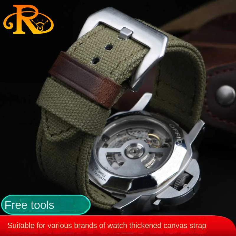 Dwustronna płócienna opaska do pazbanka z motywem skamieniałości Panerai Breitling męska zegarek Retro pasek ze skóry bydlęcej pogrubia bransoletkę 24mm