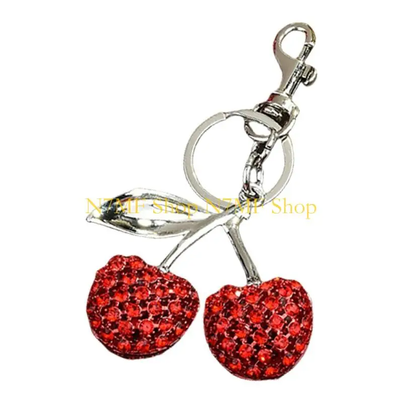 N7MF Thời Trang Anh Đào Chìa Khóa Quyến Rũ với Tinh Thể Thạch Anh Hình Trái Cây Móc Khóa Túi Trang Trí Túi Xách Thời Trang Trang