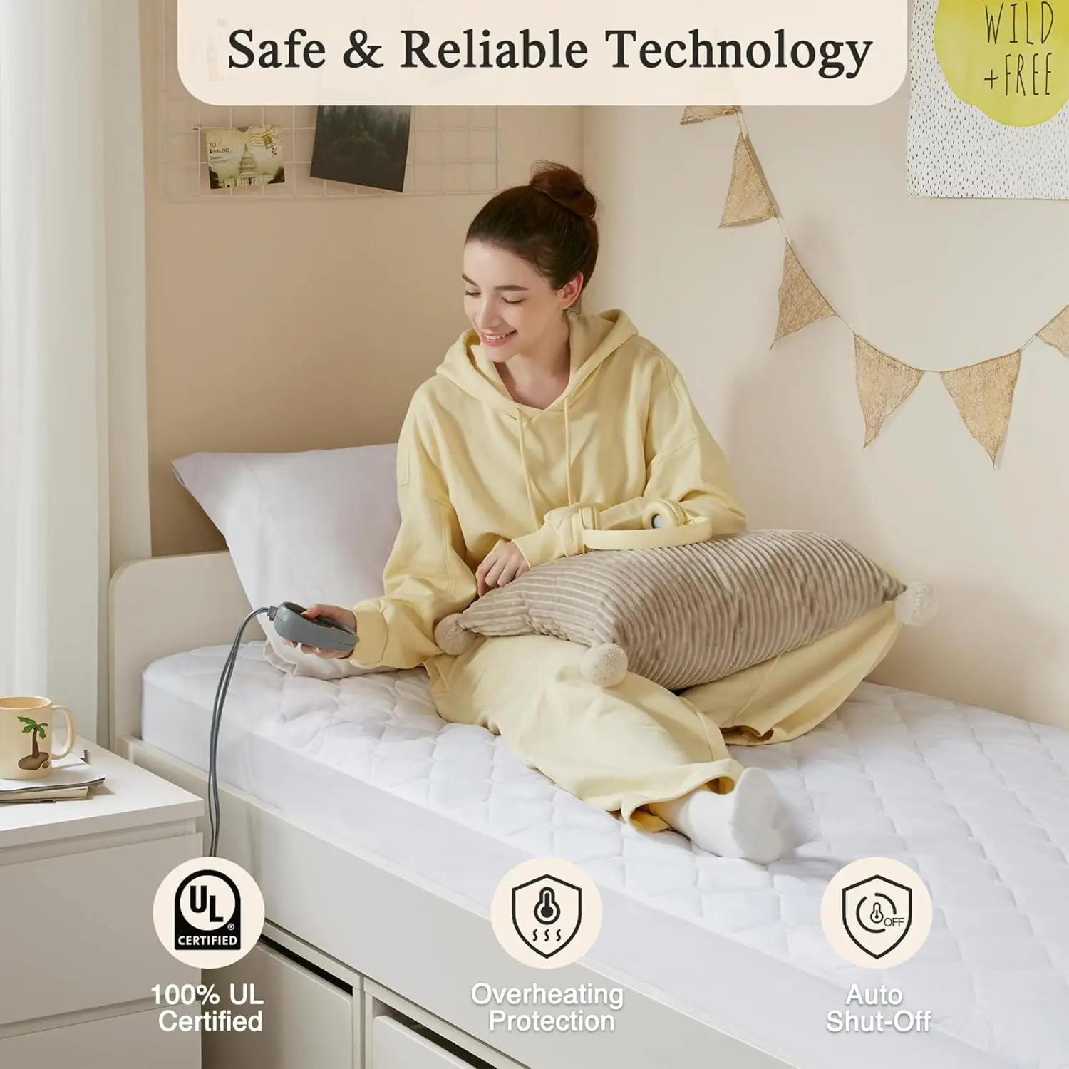 وسادة مرتبة تسخين كهربائية مع 5 إعدادات للحرارة، إيقاف تلقائي، جيب عميق، معتمدة من UL، قابلة للغسل في الغسالة لسرير Twin XL