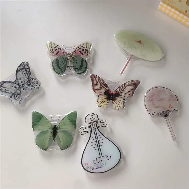 

Вентилятор в стиле шинуазри, держатель для мобильного телефона в форме бабочки, подставка для мобильного телефона, кронштейн для IPhone 16, 14, Samsung Huawei, складной Hoder