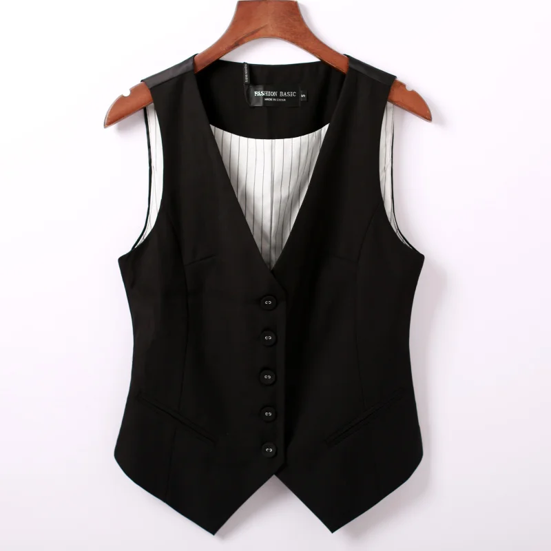 #0714 Spring Autumn Suit Vest Women Sleeveless Jacket Short Office Vest Coat Slim Single Breasted Vest Waistcoat Female Black