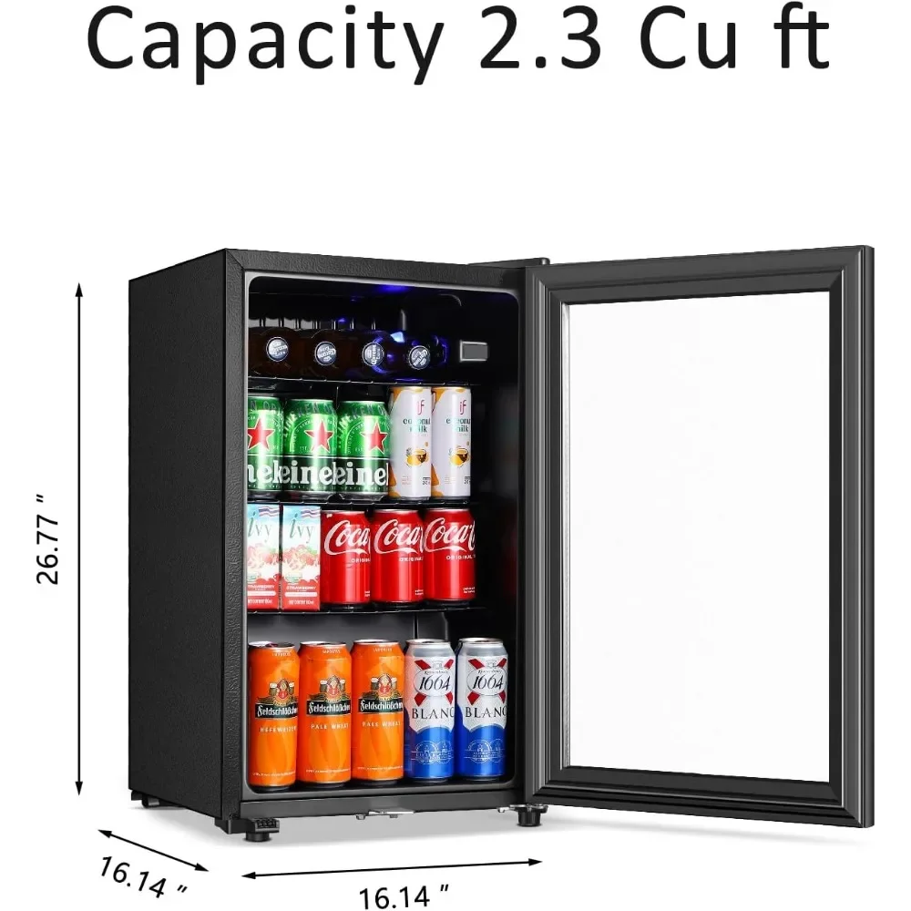 Refrigerador de vino con puerta de vidrio doble, estantes extraíbles ajustables, Mini nevera de 2,3 pies cúbicos, refrigerador de bebidas