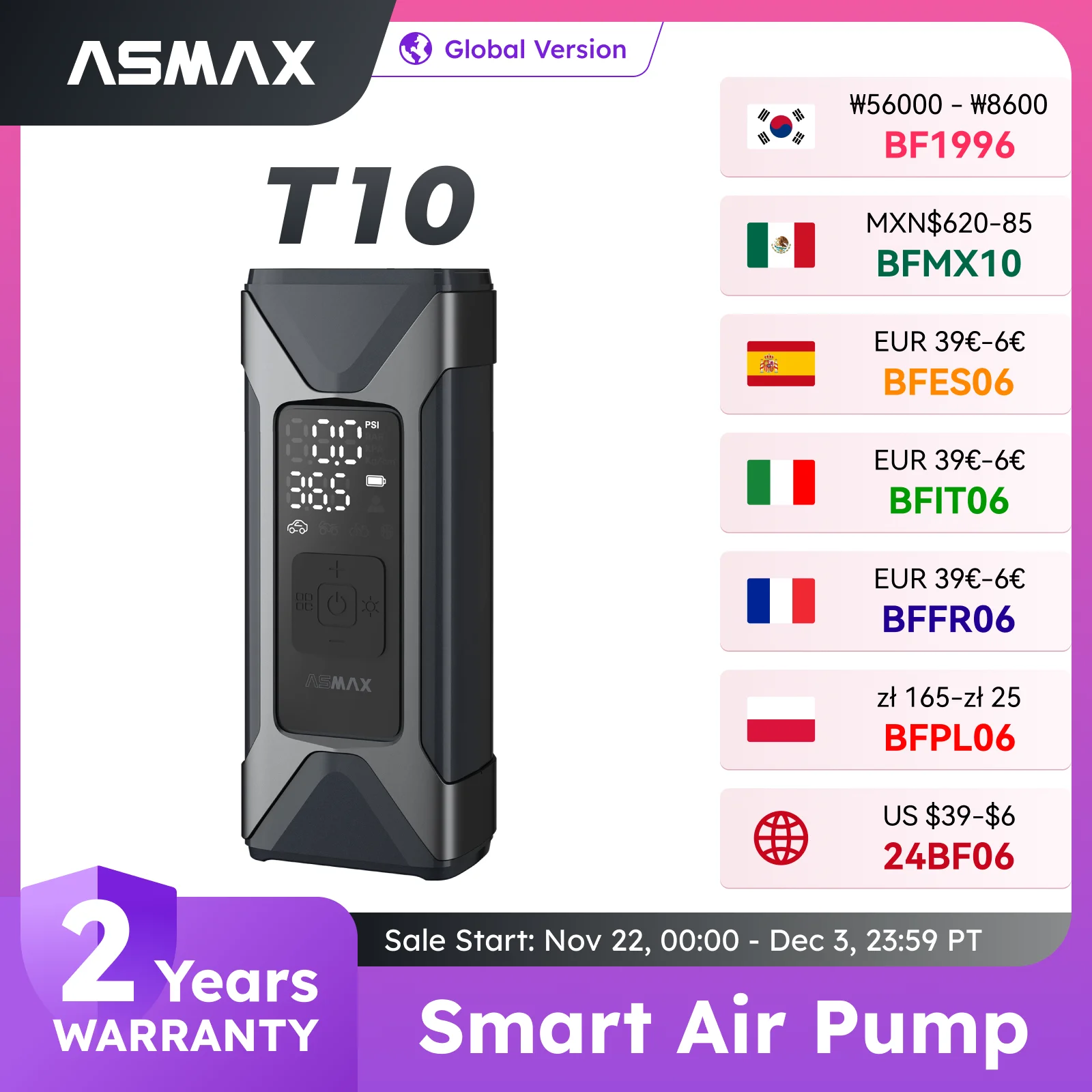 ASMAX Motorcycle Air Pump 7500mAh Tyre Electric Inflator Pump 160PSI Portable Inflator Pump for Car Bicycle Balls Air Compressor