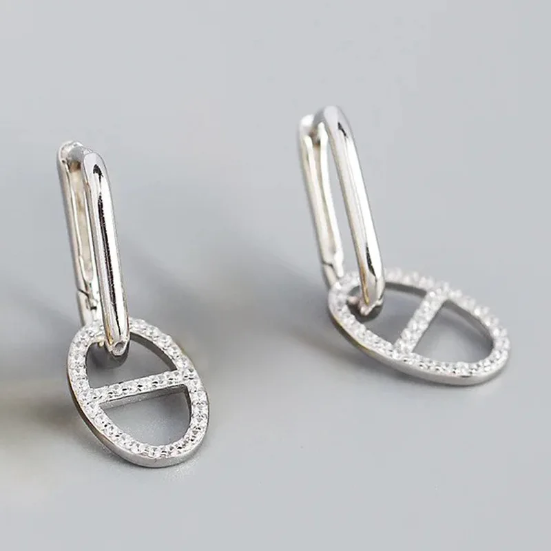 Pendientes De aro De nariz De cerdo De cristal De circón geométrico para Mujer, joyería femenina, regalo De fiesta De boda, Plata De Ley 925