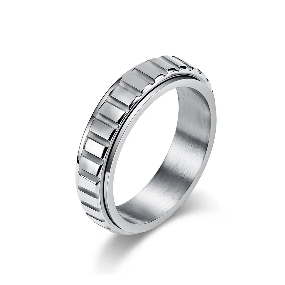 Titanium Steel Grid Spinner Ring Rotating Checkered Fidget Jewelry Minimalist Gift for Men Industrial Chic Everyday Accessories