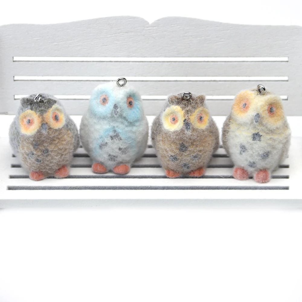 16pcs 3D Flocking Resin Owl Charms Plush Dolls Pendants for Necklace Braceket Earring Making DIY Jewelry Accessories Wholesale