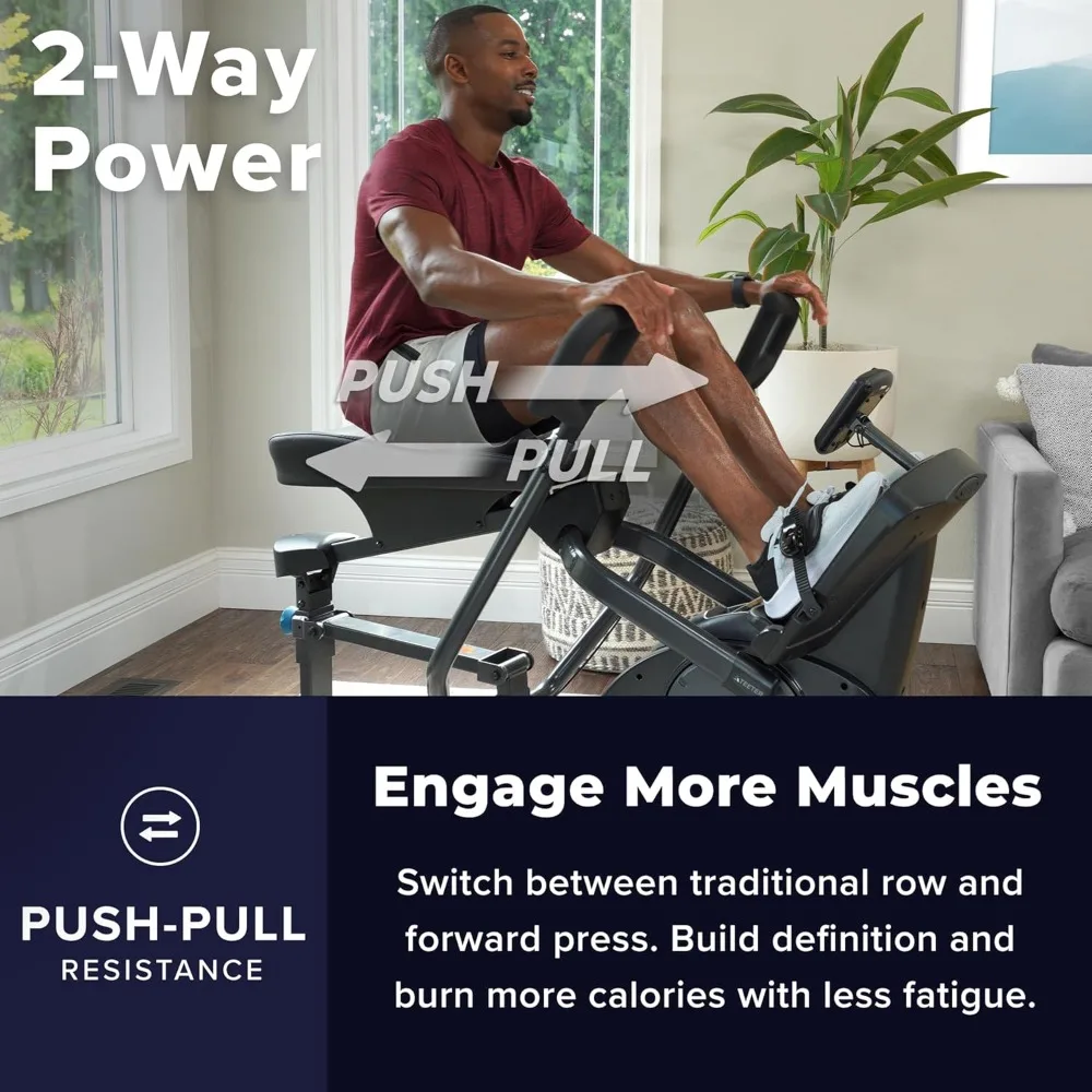 Rower with 2 Way Magnetic Resistance Elliptical Motion Indoor Rowing Machine w/Bluetooth HRM Connectivity, Free Classes Coaching