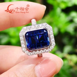 Women's Lab-Grown Sapphire Emerald Cut 6ct 9x11mm White Moissanite Ring S925 Sterling Silver  Accented Wedding Engagement Jew