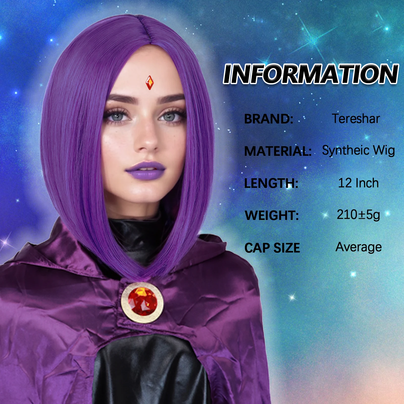 Synthetic Dark Purple Bob Wigs for Women Short Straight Purple Wig for Women's Raven Costume Daily Cosplay Party Halloween Use