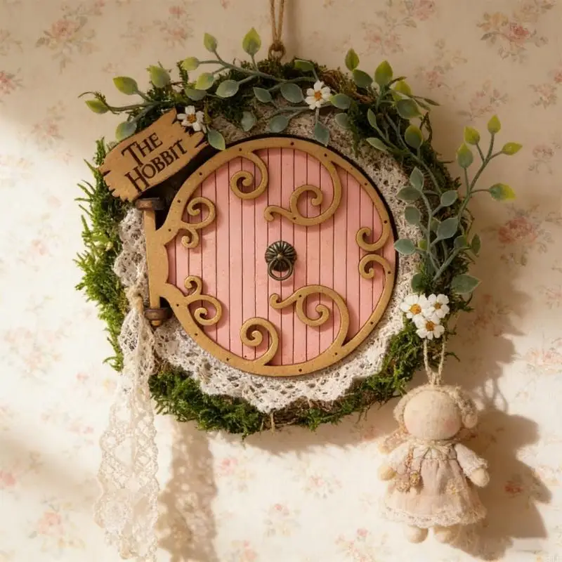 Fairies Theme Wooden Miniature Tree Door Statue Wall Ornament for Room Decoration 55KF