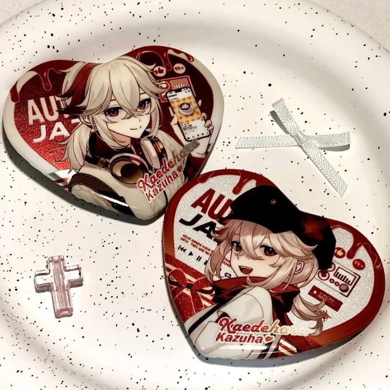2 قطعة/المجموعة Genshin تأثير Kaedehara Kazuha شكل قلب شارة الليزر بروش دبوس تأثيري شارة الديكور هدية