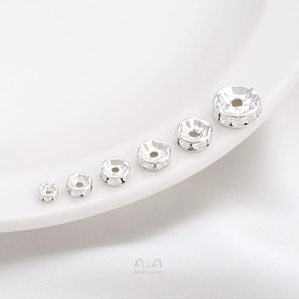 Brass Thick Silver Tone Rhinestone Ring Wheel Abacus Spacer Beads DIY Jewelry Findings