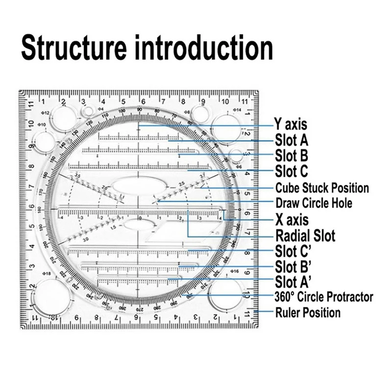Multifunktion ale Kreis zeichnung vorlage, geometrisches Zeichen werkzeug, Mess lineal, drehbarer Winkel