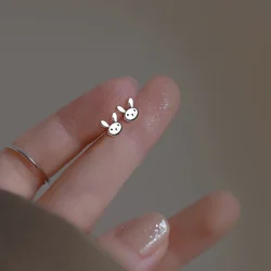 VOQ Silver Color Cute Minimalism Mini Bunny Rabbit Stud Earrings for Women Girl Birthday Jewelry Gift Earring