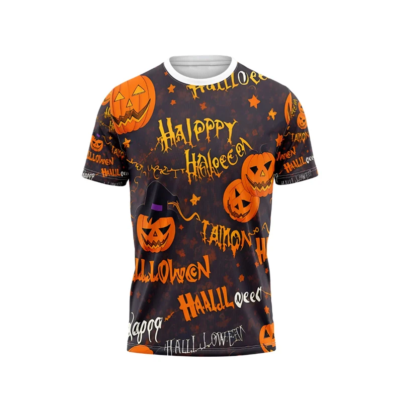 Horror Halloween Funny T-shirt For Men Full Over Print Ghost Pumpkin Graphic Short Sleeve Tee Shirt Holiday Costumes Fashion Tee