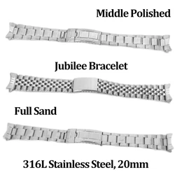 316L Stainless Steel Watch Strap 20mm, Full Sand Watchband, Jubilee Bracelet, Middle Polished Band, for Our Vintage Watch Cases