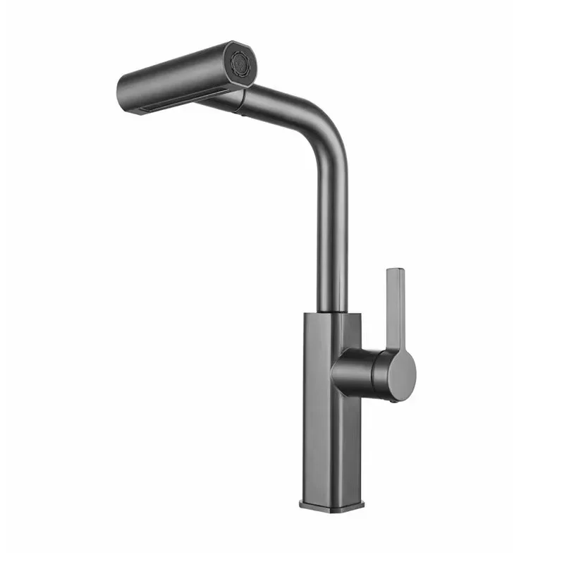 Grey Multi functional Kitchen Faucet Gray Pull Out Waterfall Stream Sprayer Head Sink Mixer Brushed Nickle Water Tap Accessories