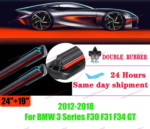BMW 3 시리즈 F30 F31 F34 이중 고무 와이퍼 블레이드 2012-2018 2015 2016 앞 유리 앞 유리 창 액세서리 24 + 19