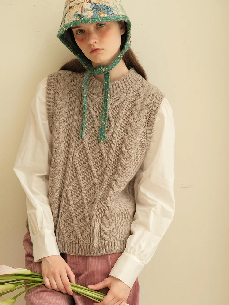 

Mintcheese Nordic Retro Girl Twist Thiened Wool f Жилет с высоким воротником Женский свитер Pure Color Commute Sle Regular Sve