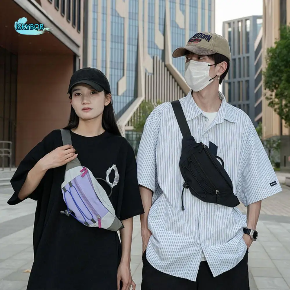 

Patchwork Contrast Color Men Chest Bag Nylon Y2k Outdoor Waist Bag Aesthetic Multi Functional Sports Walking Bag Motorcycle