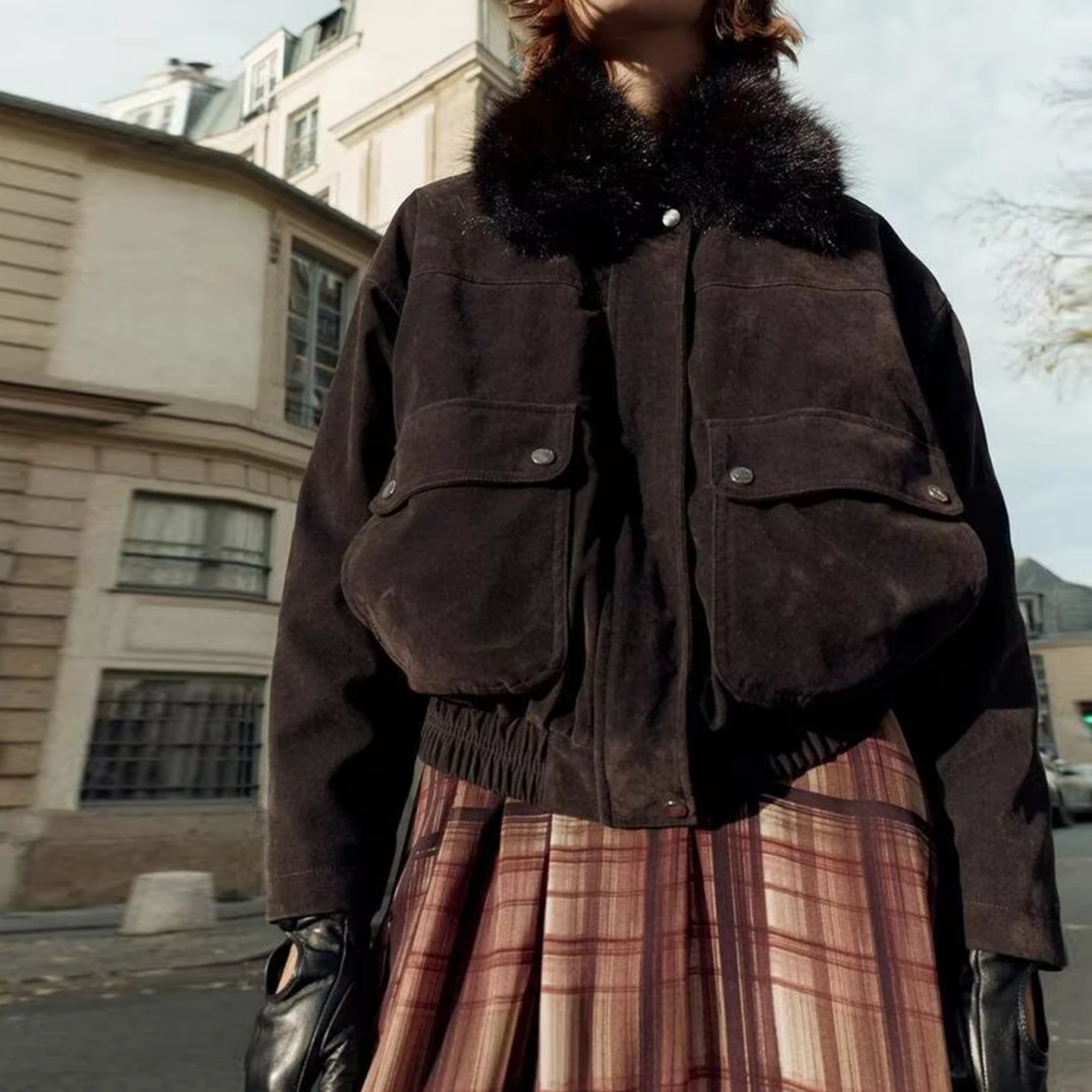 ファッショナブルなゆったりとした女性用ジャケット、2025年冬、シンプルで個性的なファー襟付きジッパーロングコート、エレガントな女性用スリーブコート