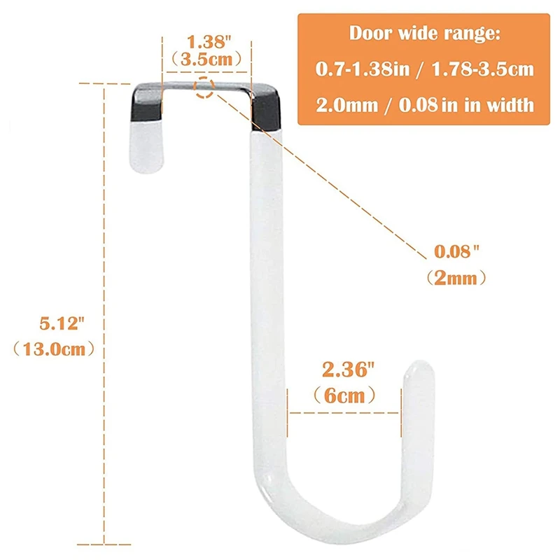 PORK-Over Door Hooks For Hanging Clothes, 6 Packs Hanger Soft Rubber Surface Prevent Scratches, Door Hook For Bathroom