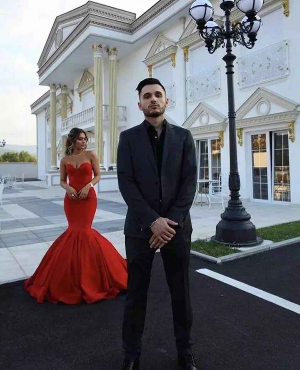 Vestidos De Noche De sirena roja para mujer, Vestido De fiesta Formal sin mangas, Vestido De Gala elegante con cuello en forma De corazón, vestidos De graduación largos De línea A, 2024