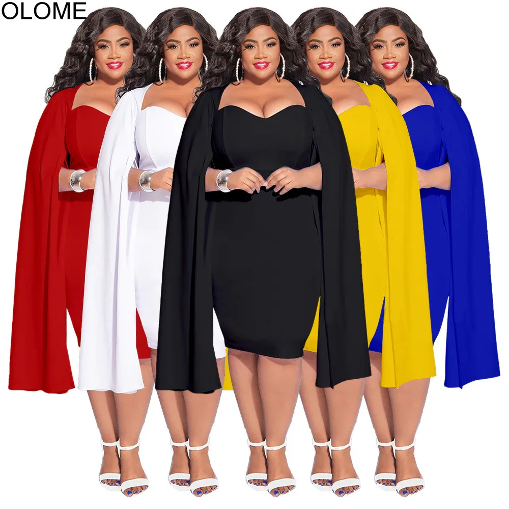 Jesienno-zimowa Plus Size damska sukienka z długa peleryna V Neck jednolita seksowna damska sukienka biurowa w stylu Bodycon 2022 nowa Drop Shipping