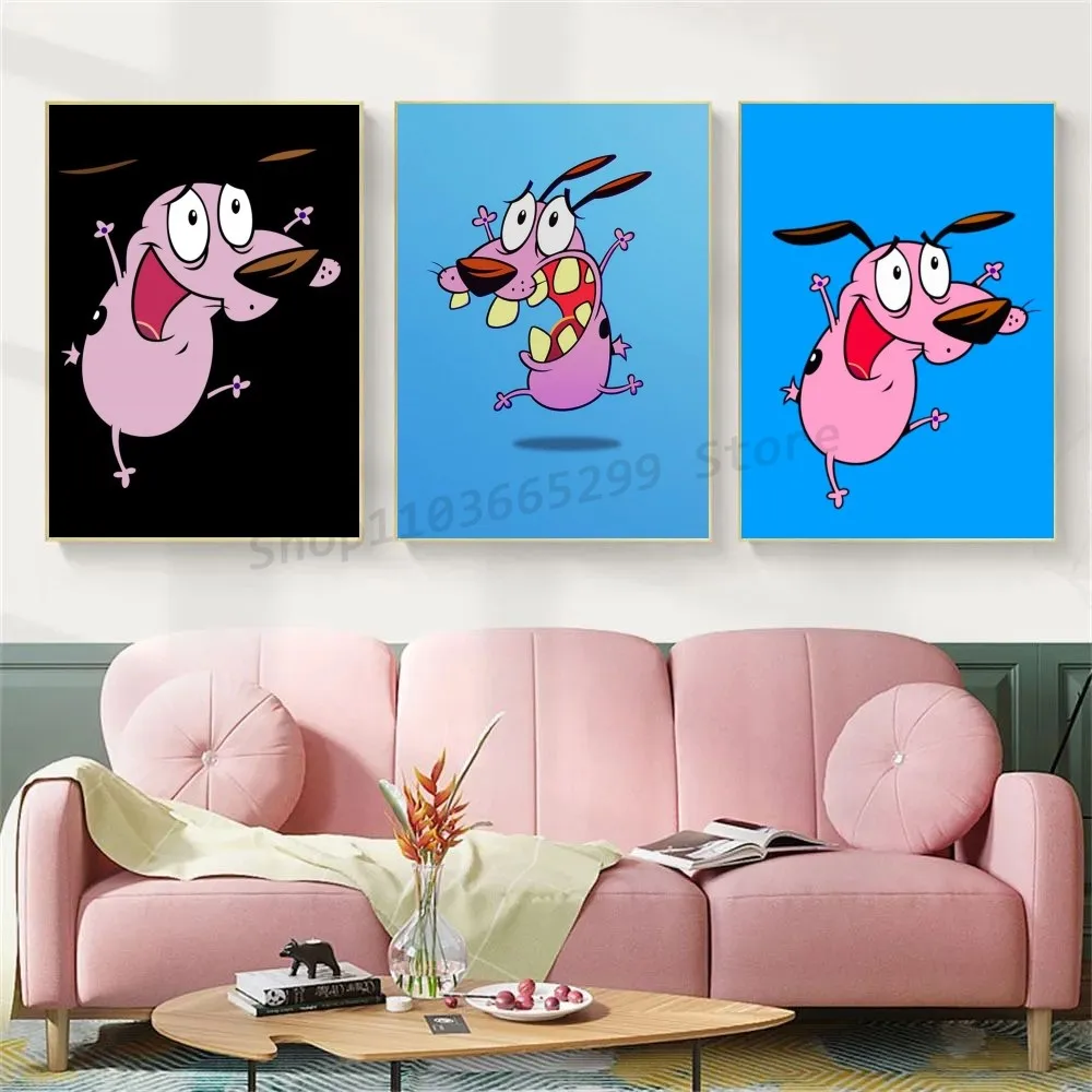1pc Dog Courage The Cowardly Poster Self-adhesive Art Waterproof Paper Sticker Coffee House Bar Room Wall Decor