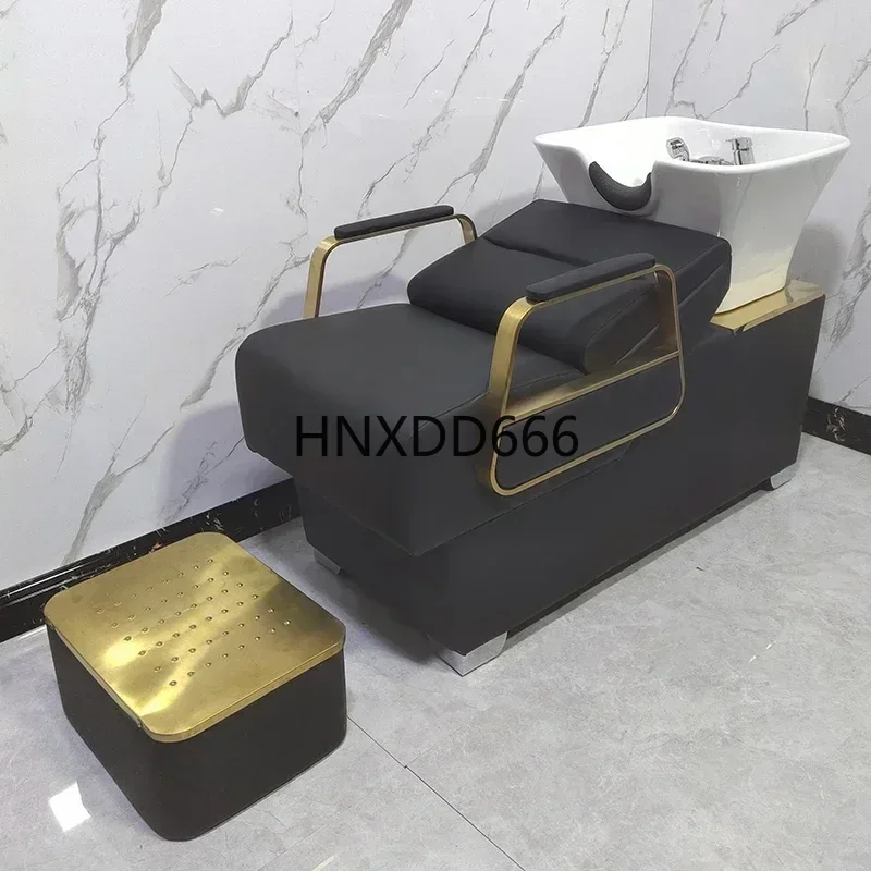 

High-End Shampoo Chair Barber Shop Sitting Lying Half Flushing Bed Ceramic Deep Basin
